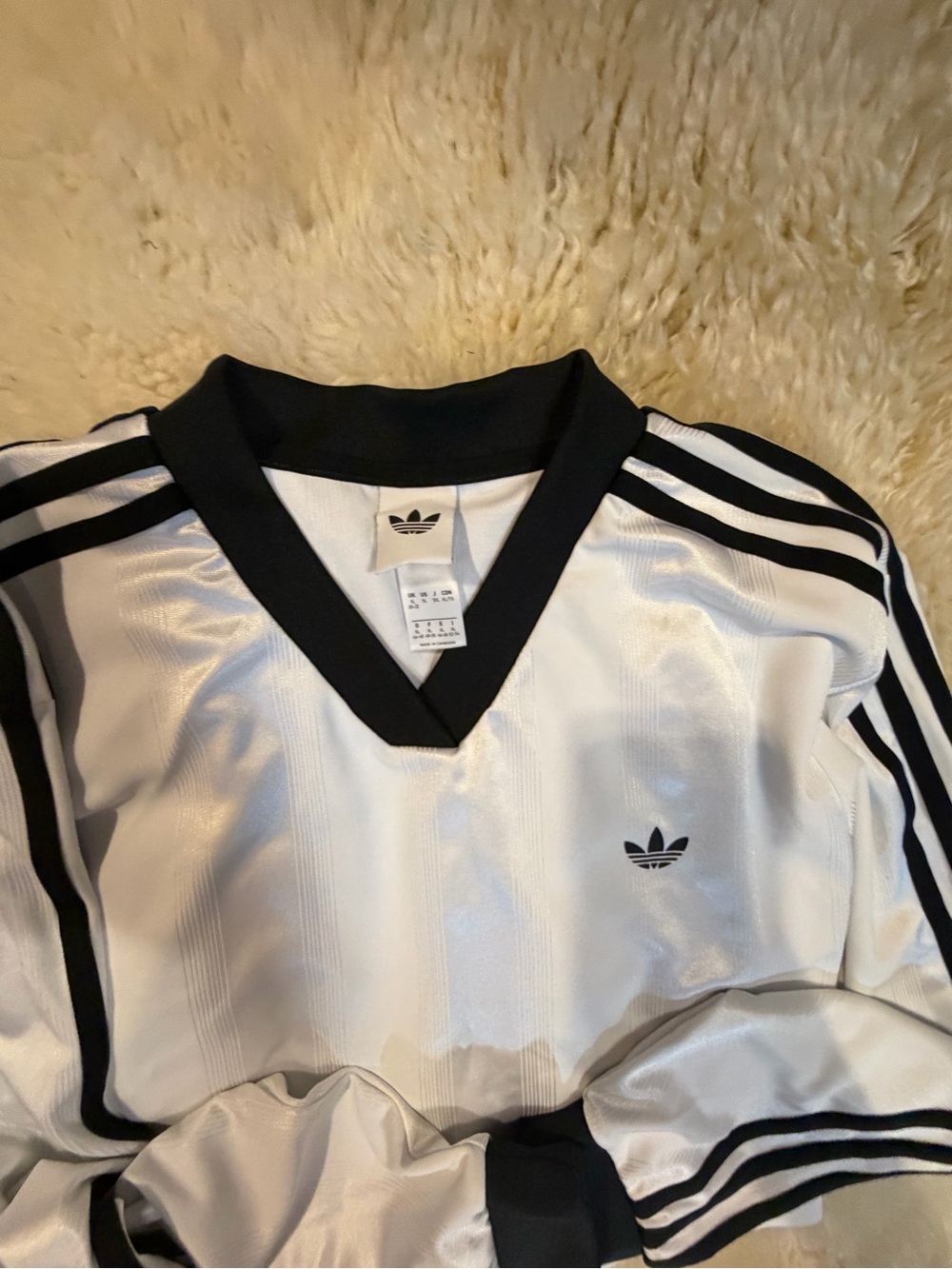adidas Originals White and Black V-Neck Trefoil Jersey